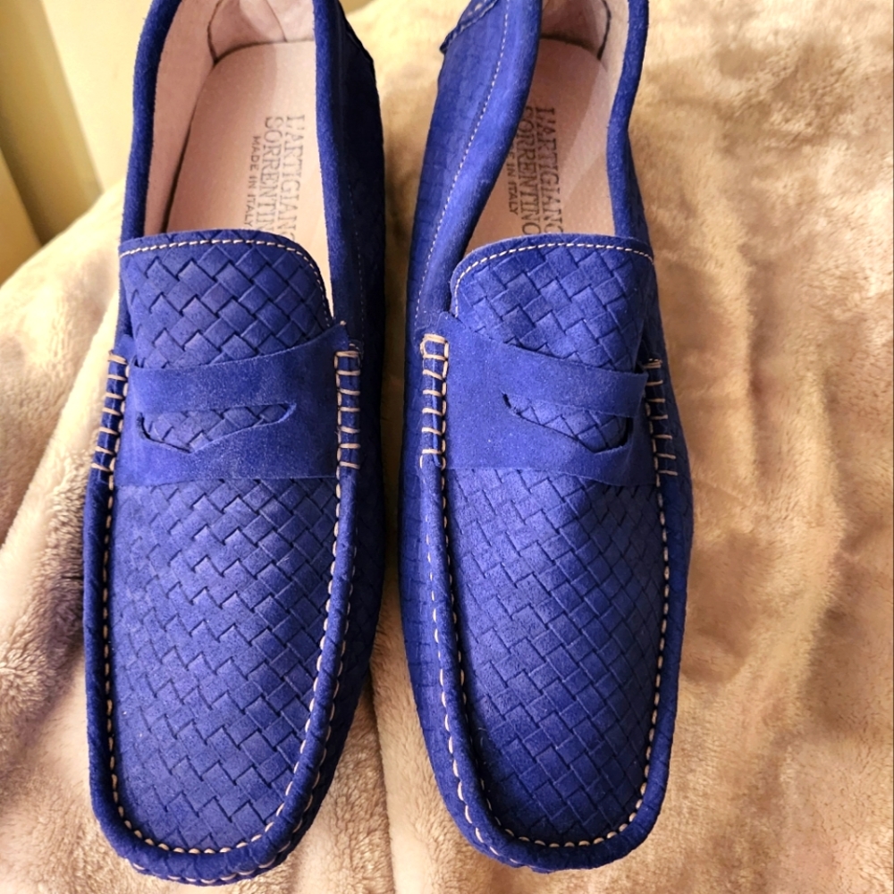 Mens blue suede driving loafers